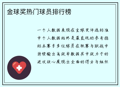 金球奖热门球员排行榜